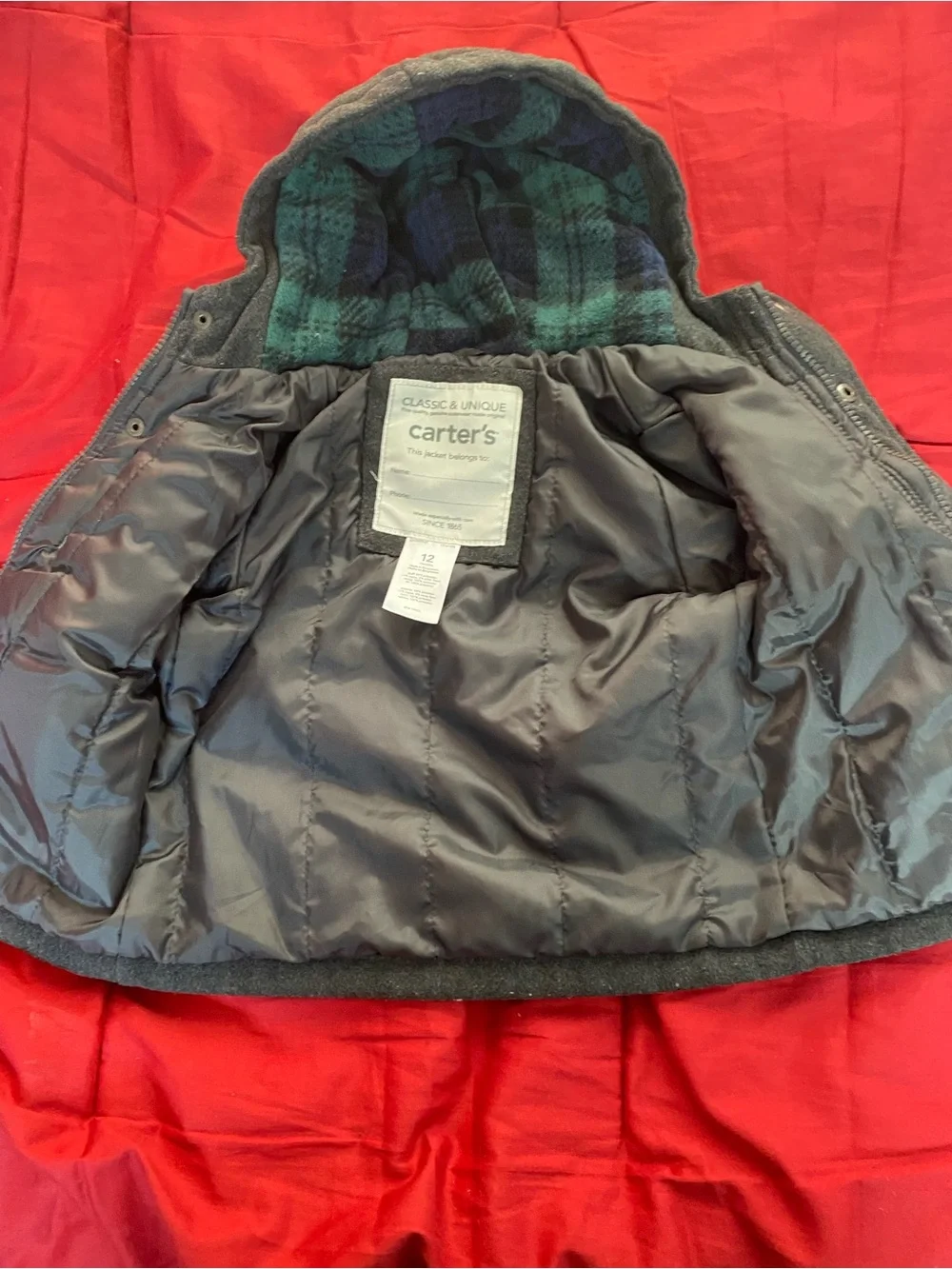 Carter’s Kids Hooded Toggle Coat - Dark Gray Size 12 Months